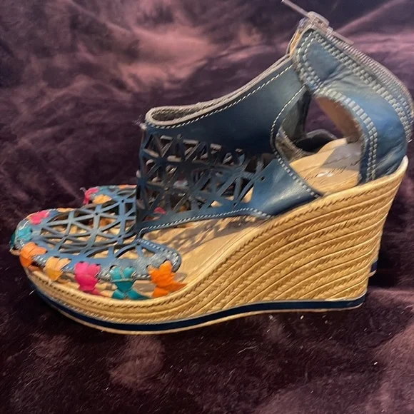 Evangelina wedges huaraches in dark navy blue Mexican Wedges sandals - Picture 3 of 8